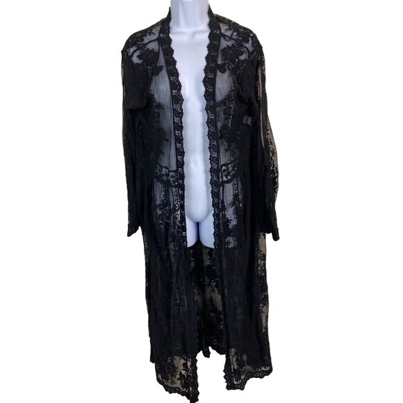 Hers & Mine Black Lace Kimono Long Cardigan Size M/L Sheer Mesh Grunge Gothic - Picture 14 of 15